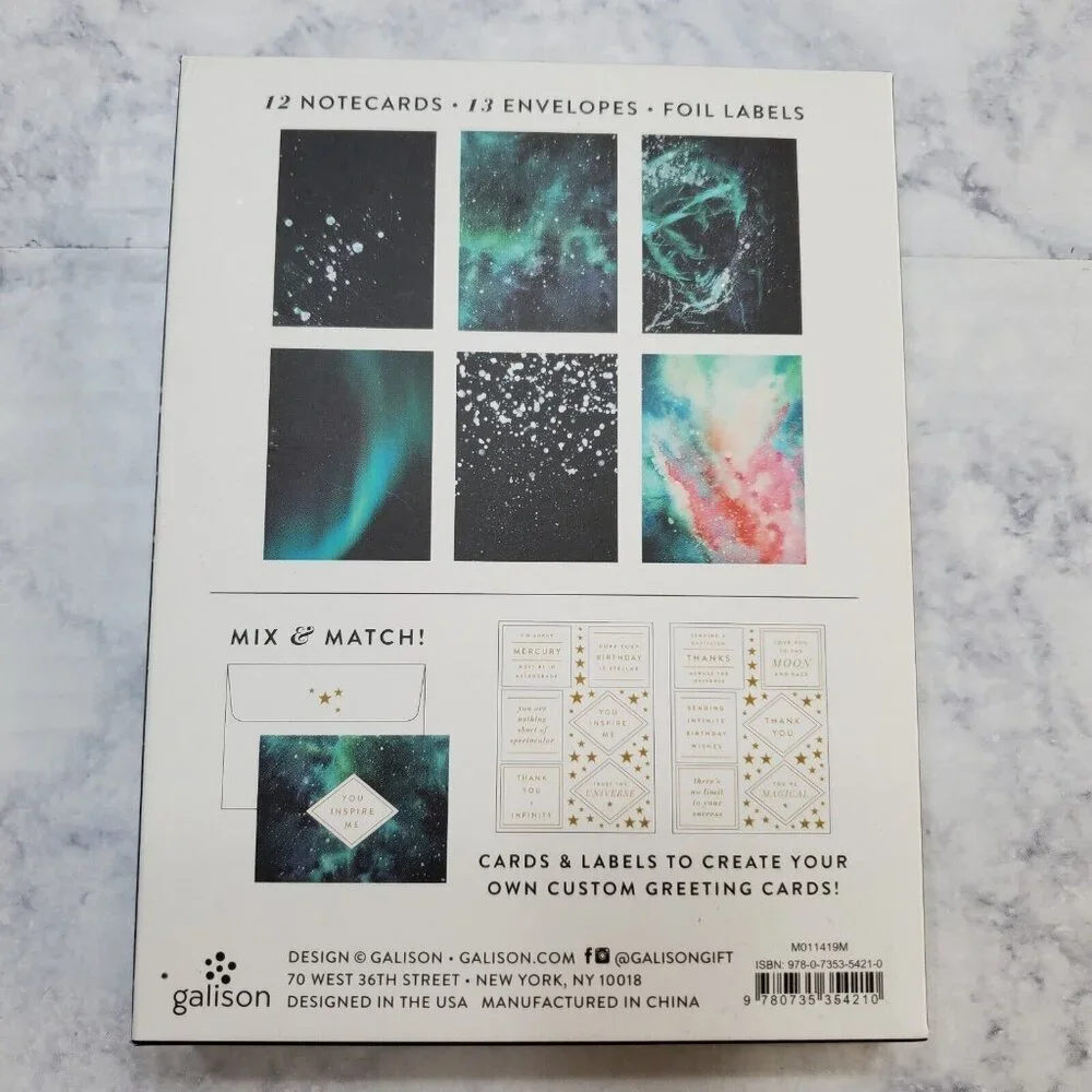 Galison Cosmos 12 Note Cards Blank Space Stickers Greetings‎